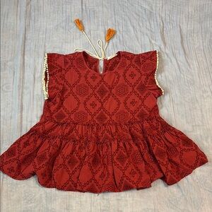 Altar'd State Red Patterned Peplum Blouse with Tassels